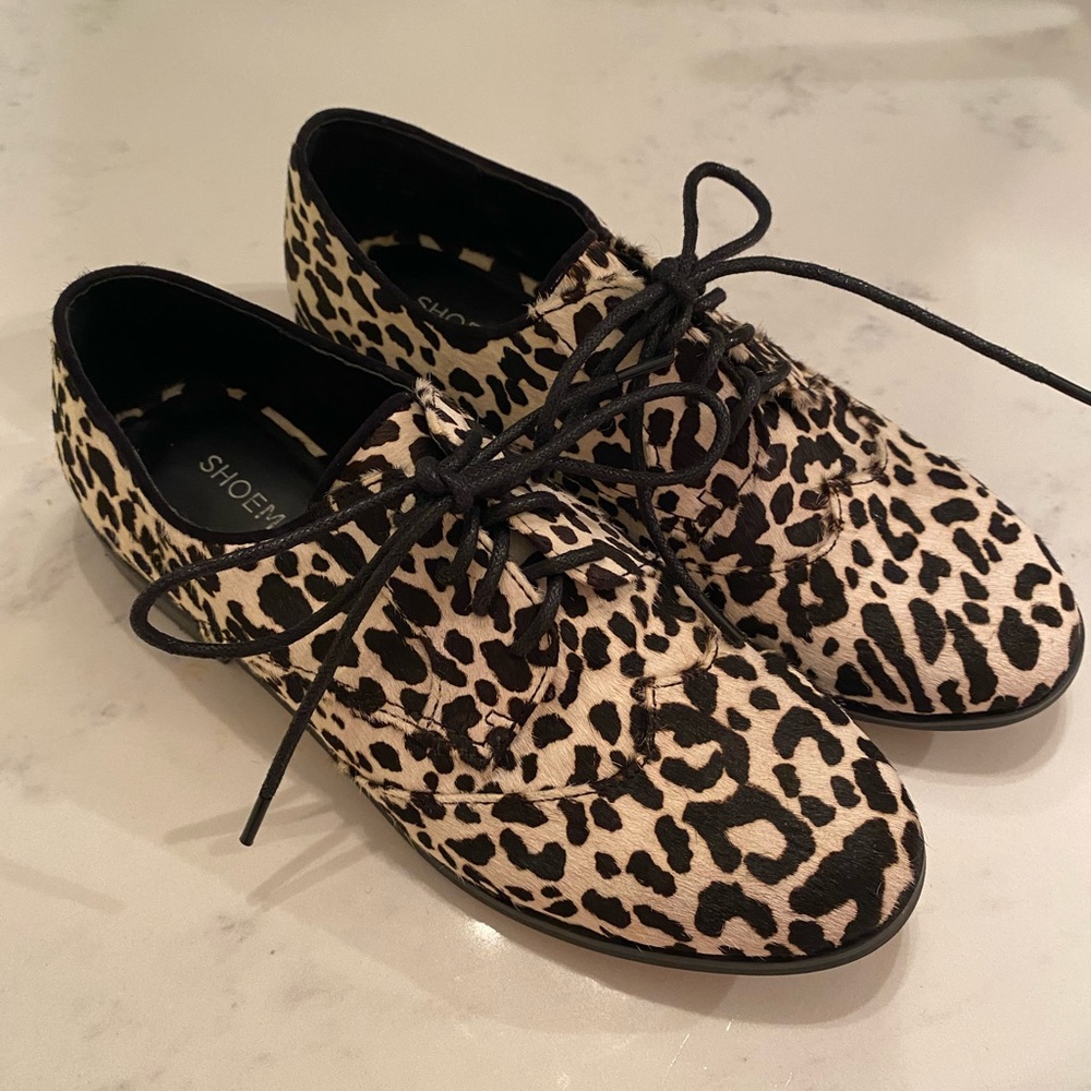 Cow-hair Printed Lace-up Oxford Flats